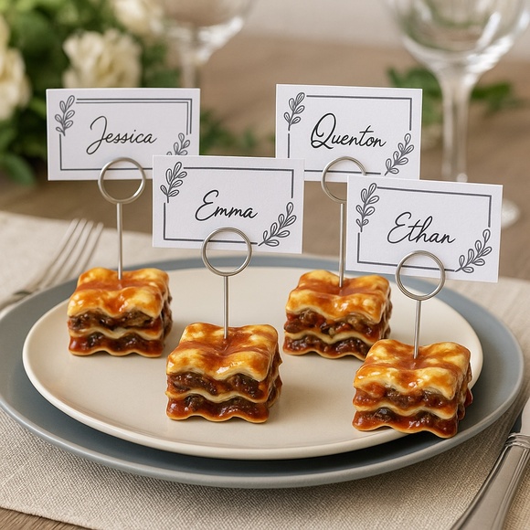 Lasagna Place Card Holders – Set of 4 | Handmade Clay Holiday Table Decor - Picture 1 of 16